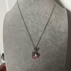 ✨Silver Necklace with Bunny Pink Stone Pendant✨